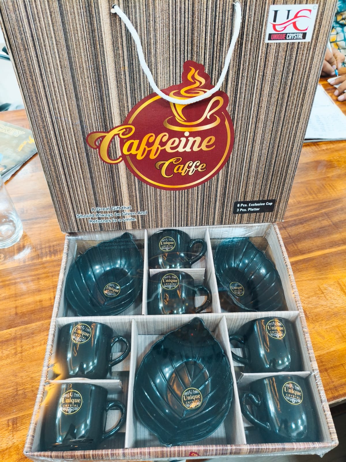 caffeine caffe gift set (black leaf design)
