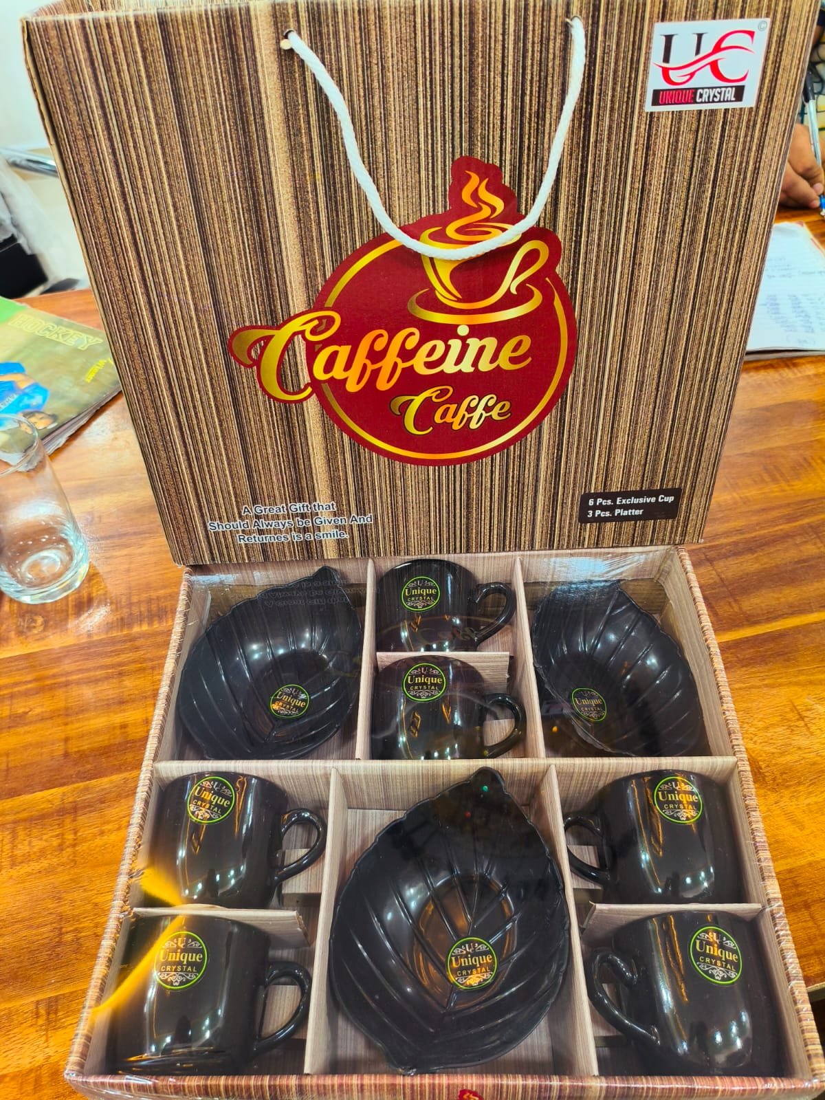 caffeine caffe gift set (black – leaf shape)