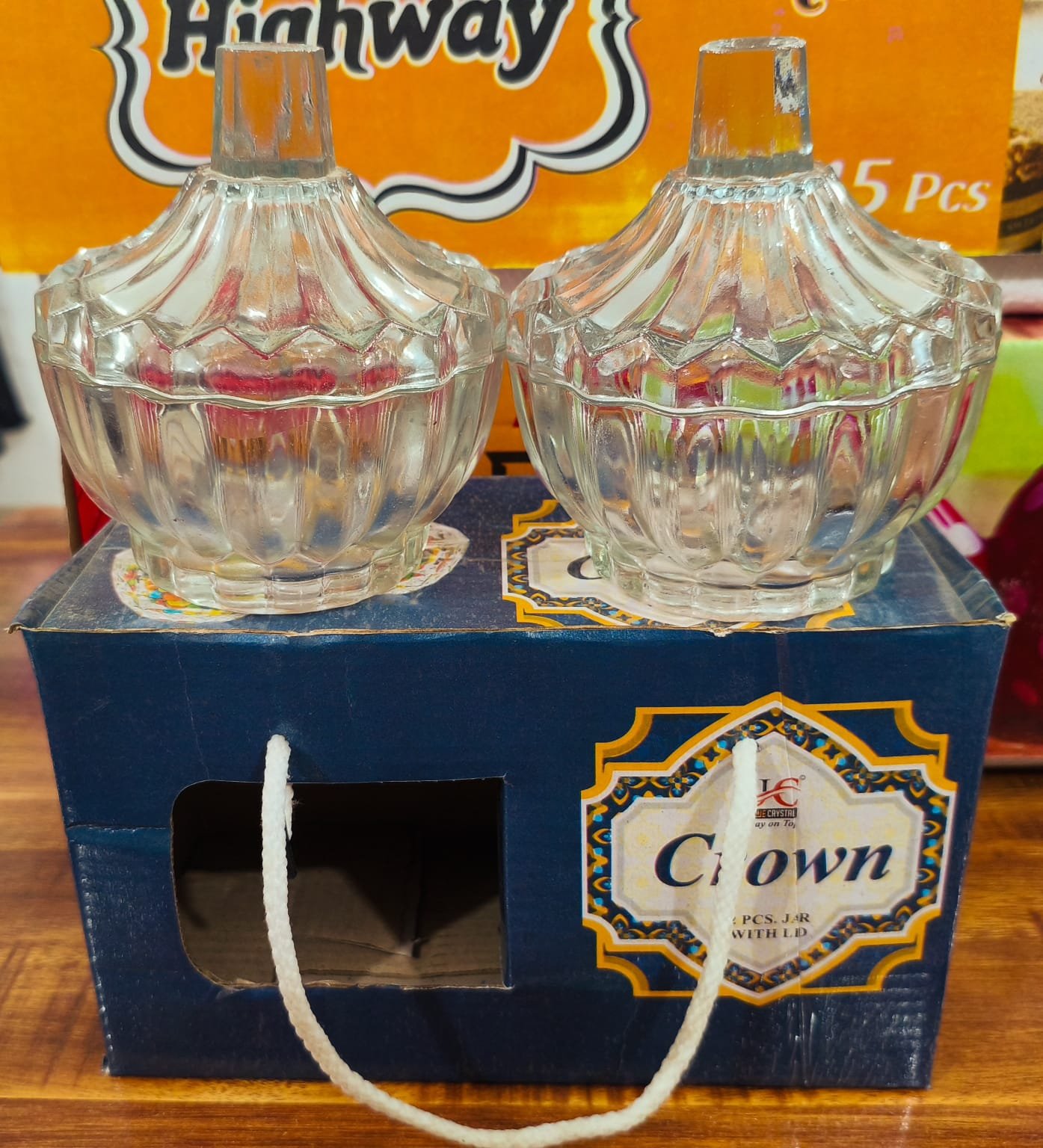 crown glass jar with lid (2 pcs set)