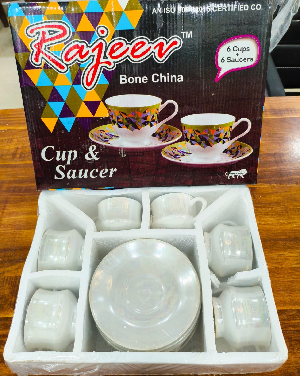 rajeev bone china cup & saucer set (6 cups + 6 saucers)