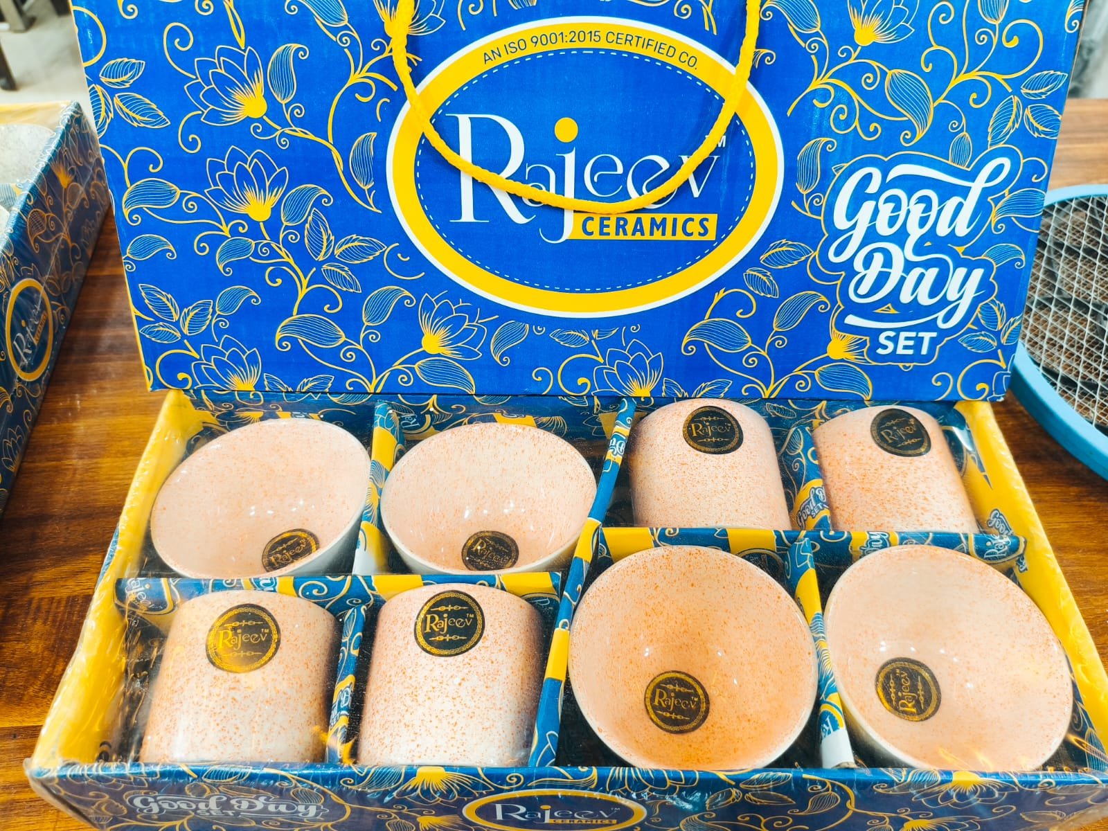 rajeev ceramics good day cup & bowl set (6 pcs – peach speckled)