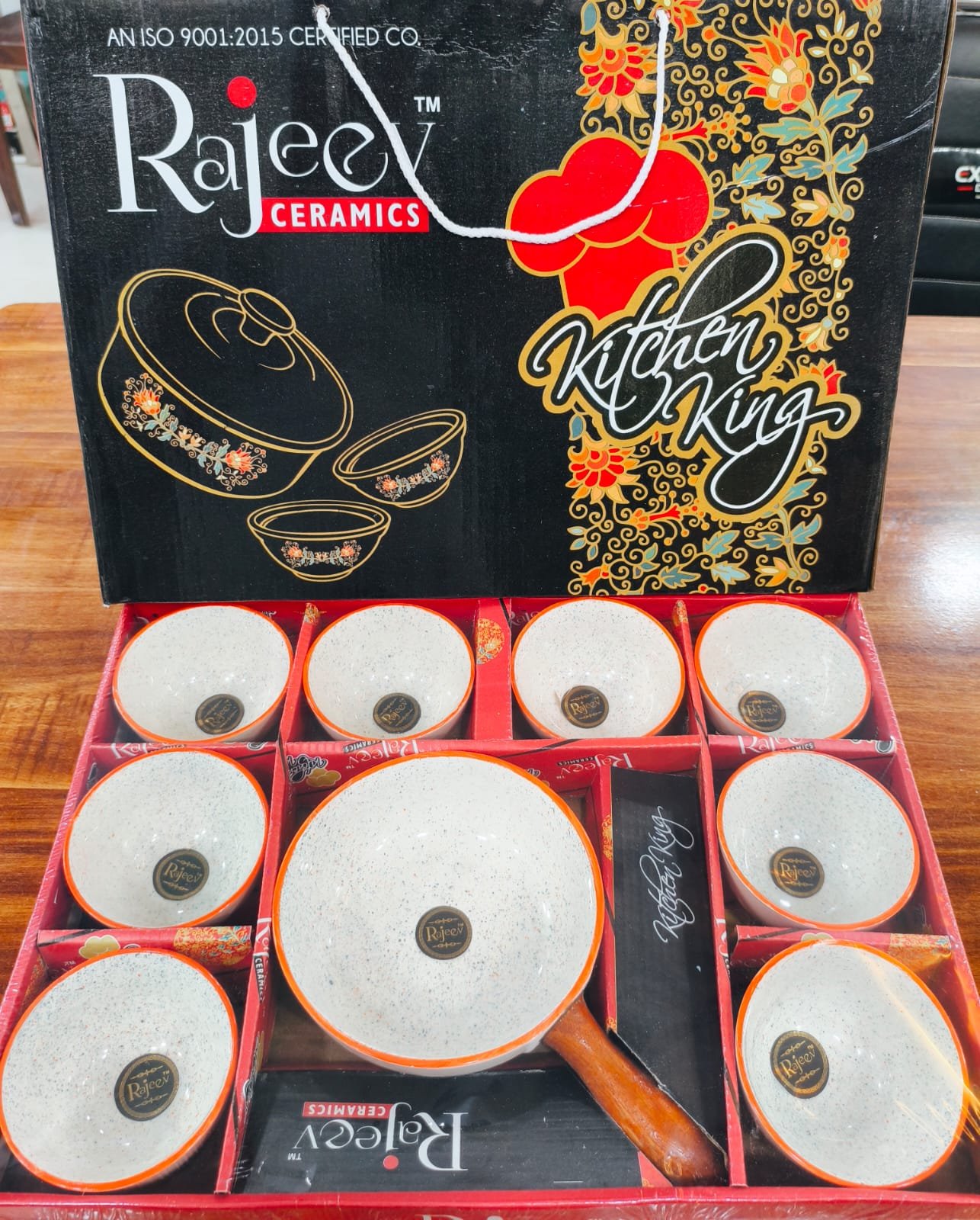 rajeev ceramics kitchen king bowl set (9 pcs – serving bowls with handle pan)