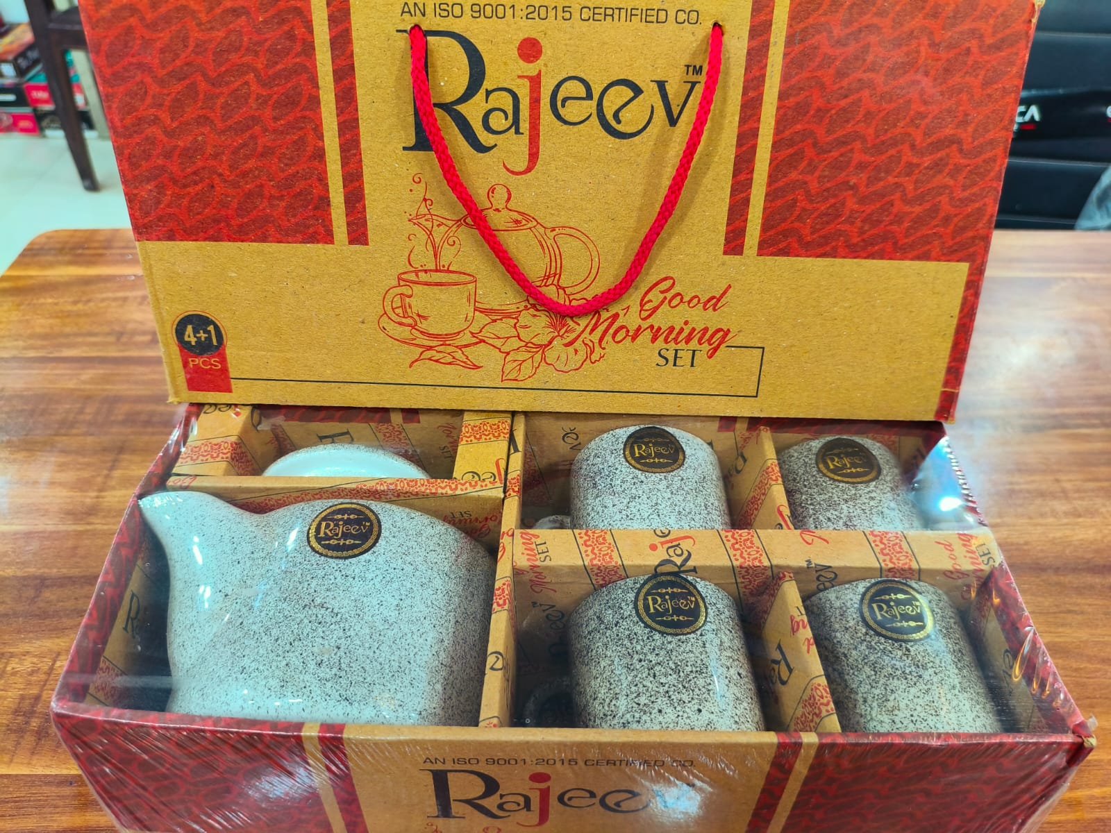 rajeev good morning ceramic set (4+1 pcs – kettle + 4 cups) black