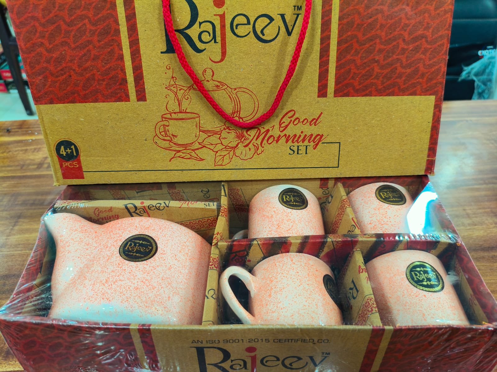 rajeev good morning ceramic set (4+1 pcs – kettle + 4 cups) orange