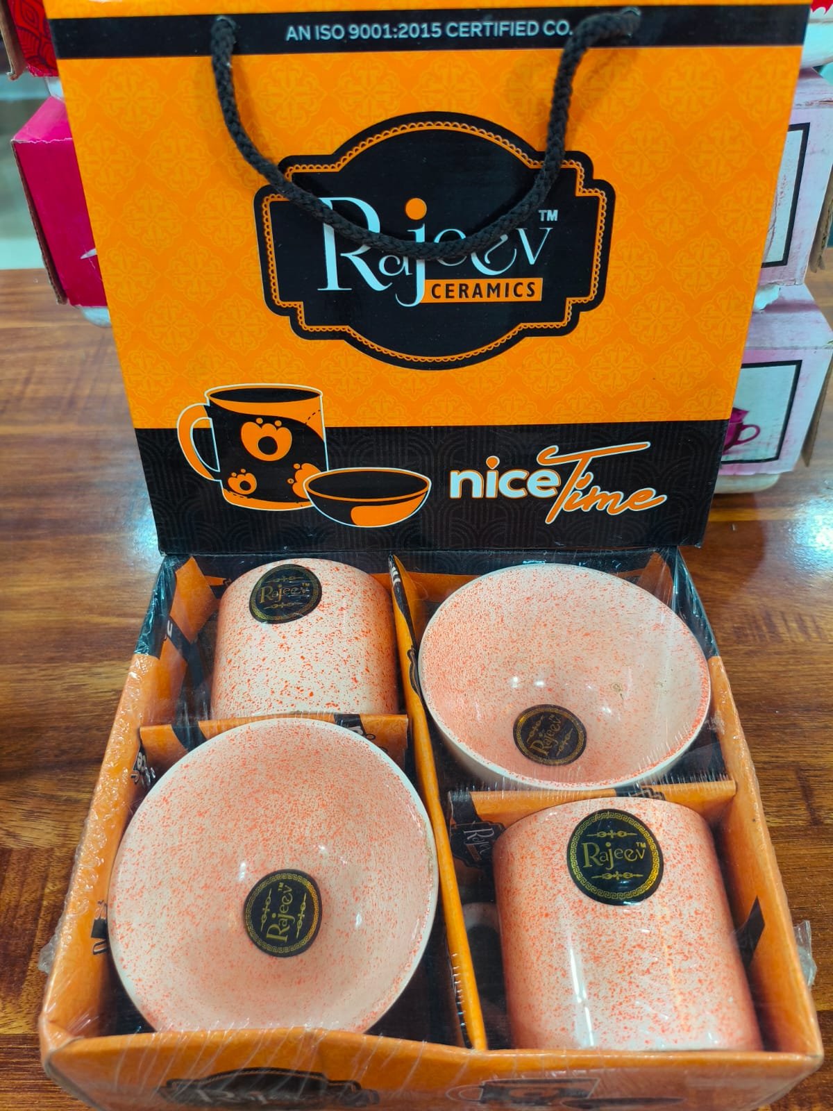 rajeev nice time ceramic mug set – 4 pieces (orange edition)